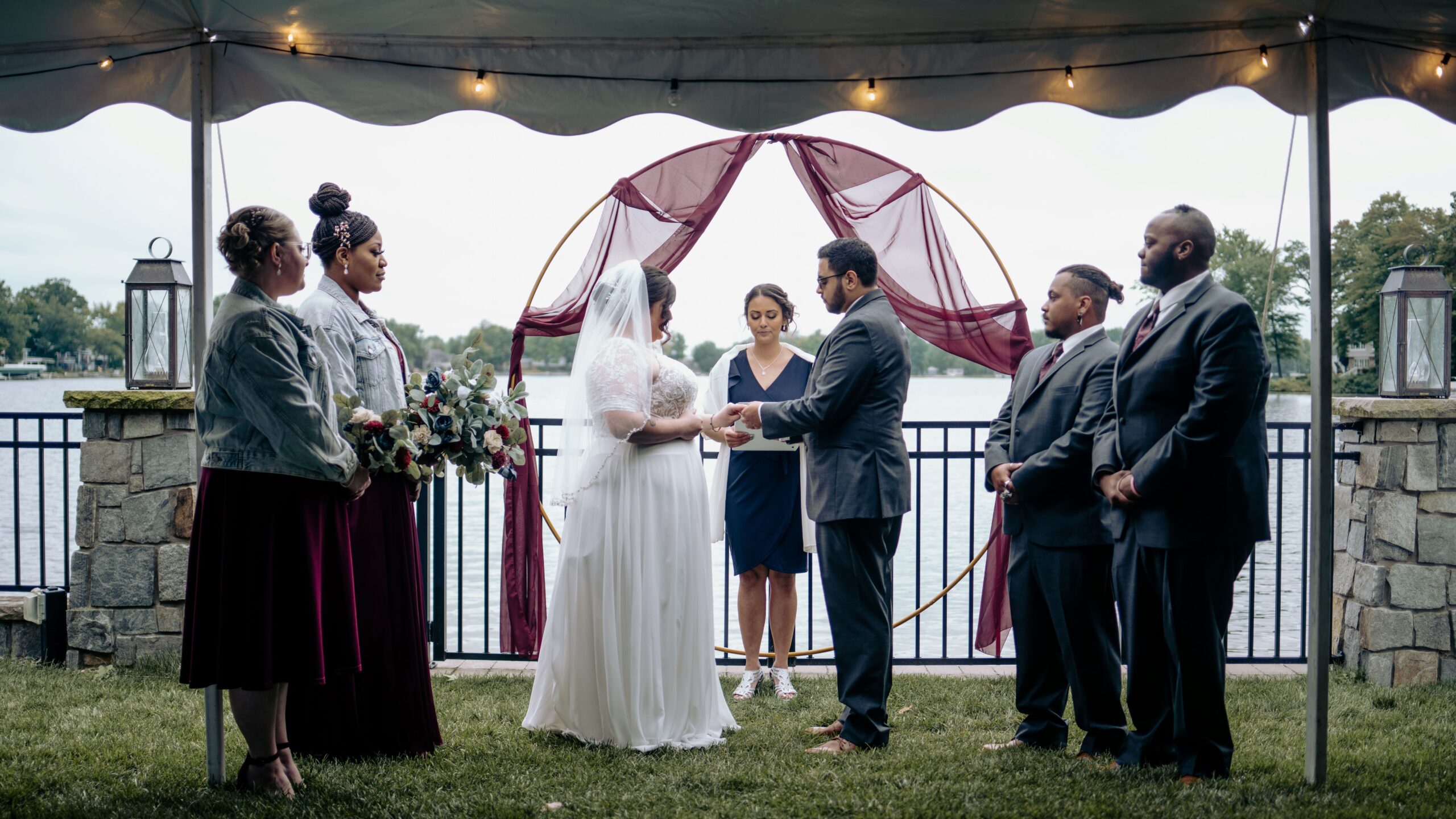 First dance under string lights at Michigan barn venue